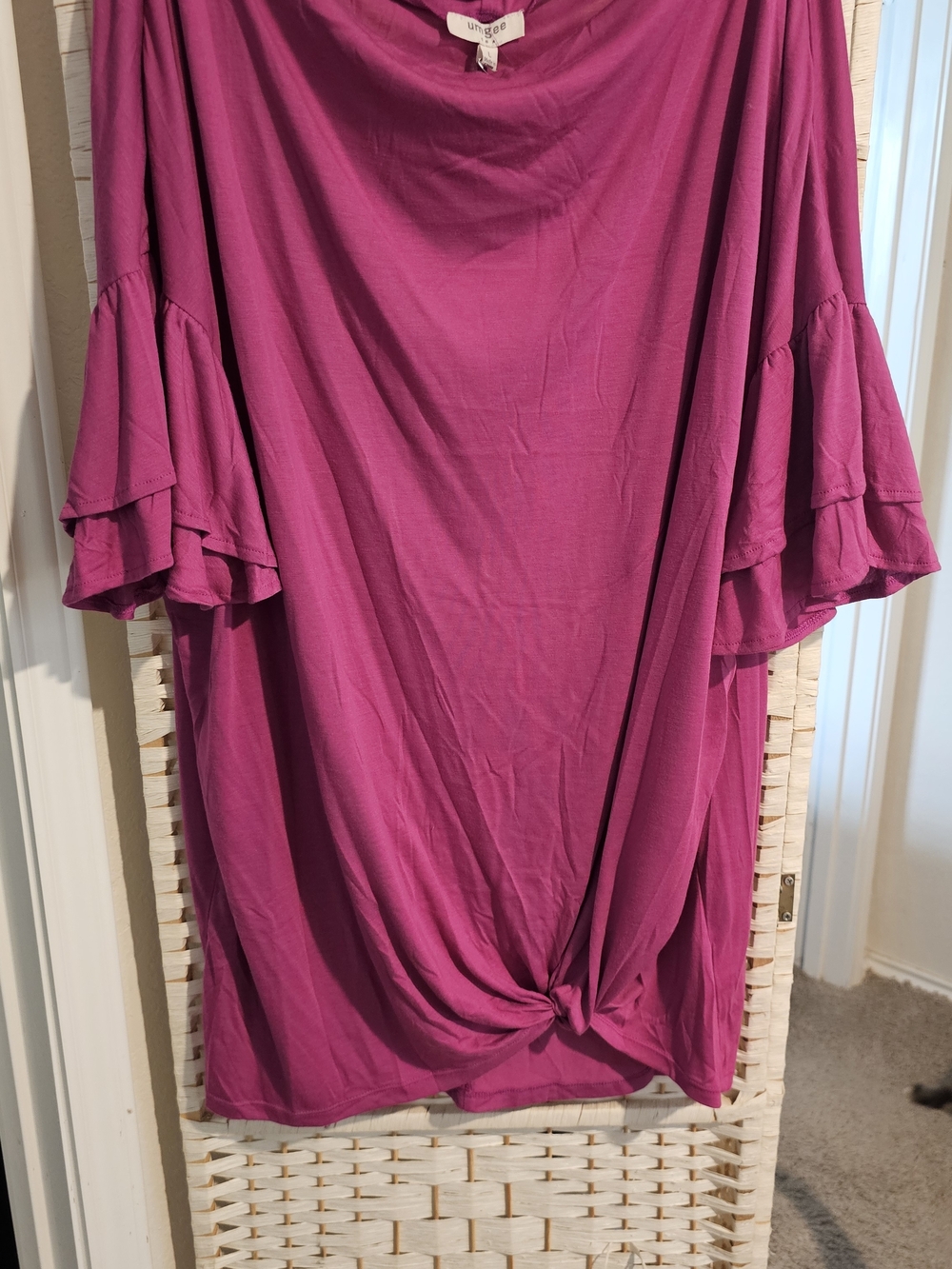 Umgee Women's Magenta Tie-Front Ruffle Sleeve Top